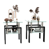 Set of 2, Modern Tempered Glass Tea Table Coffee Table End Table, Square Table for Living Room, Transparent/Black - V.I.P Digital Presence