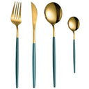 Stainless Steel Cutlery Set with Portuguese Gold Spray Painted Steak Knife, Fork, Spoon, and Tea Spoon 4-Piece Gift Pack - V.I.P Digital Presence