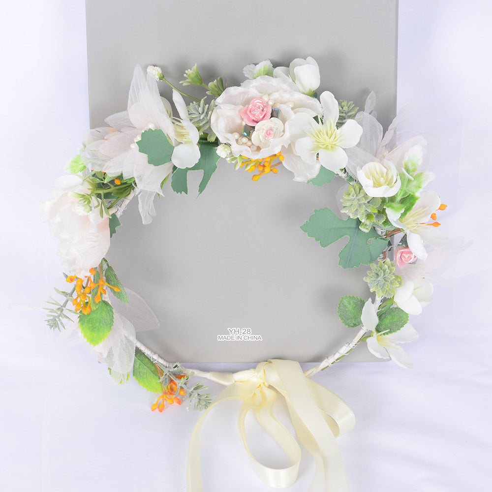 Korean style super fairy bride headdress simulation flower green leaf hair accessory sweet girl Hanfu wedding headdress wreath - V.I.P Digital Presence