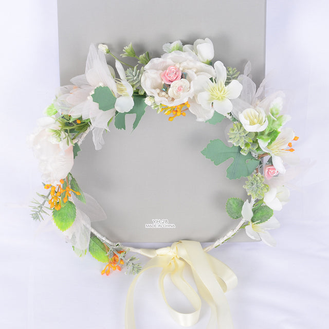 Korean style super fairy bride headdress simulation flower green leaf hair accessory sweet girl Hanfu wedding headdress wreath - V.I.P Digital Presence