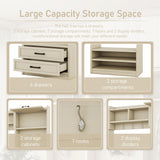 Four in one detachable hall tree with drawers and cabinets, 7 hooks, multifunctional corridor hangers, antique beige shoe stools - V.I.P Digital Presence