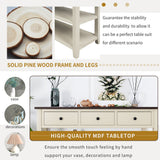 Retro Design Console Table with Two Open Shelves, Pine Solid Wood Frame and Legs for Living Room (Espresso+Beige) - V.I.P Digital Presence