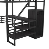 Full Size Metal Loft Bed with Desk, Storage Staircase and Small Wardrobe, Storage stairs can be installed left and right,Black - V.I.P Digital Presence