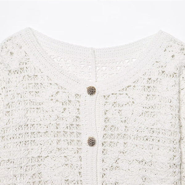 Style Women's Fashion Casual Long Sleeve Single Breasted Crochet Jacket - V.I.P Digital Presence