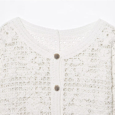 Style Women's Fashion Casual Long Sleeve Single Breasted Crochet Jacket - V.I.P Digital Presence
