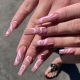 Rose Color Matching Line Press On Nail Fake Nail Patch Wearing Nail Finished Product - V.I.P Digital Presence