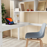 Twin Loft Bed with built-in desk and bookcase of three compartments, Guardrails and Ladder,White - V.I.P Digital Presence