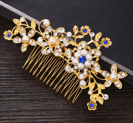 Hair comb, bridal rhinestone and pearl headdress, wedding dress accessories - V.I.P Digital Presence