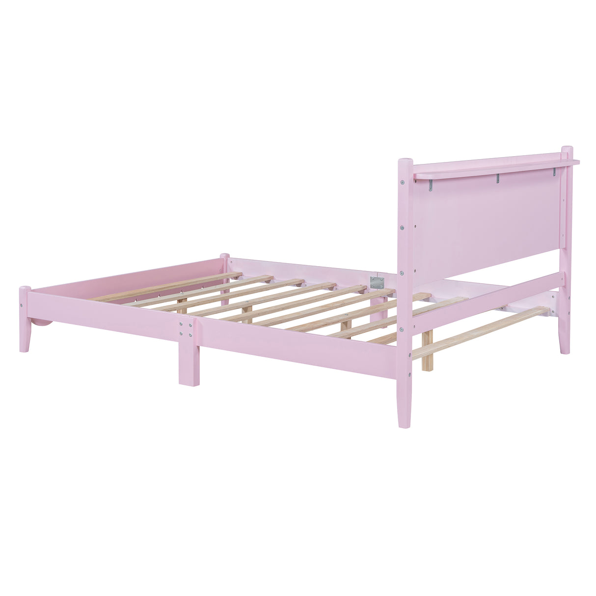 Full Size Wood Platform Bed Frame, Retro Style Bed with Rectangular Headboard,No Need Box Spring,Pink - V.I.P Digital Presence