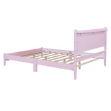 Full Size Wood Platform Bed Frame, Retro Style Bed with Rectangular Headboard,No Need Box Spring,Pink - V.I.P Digital Presence