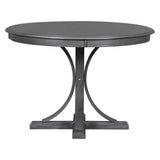 TREXM Five Piece Retro Round Dining Table Set with Curved Brackets and 4 Restaurant Cushioned Chairs (Dark Gray)