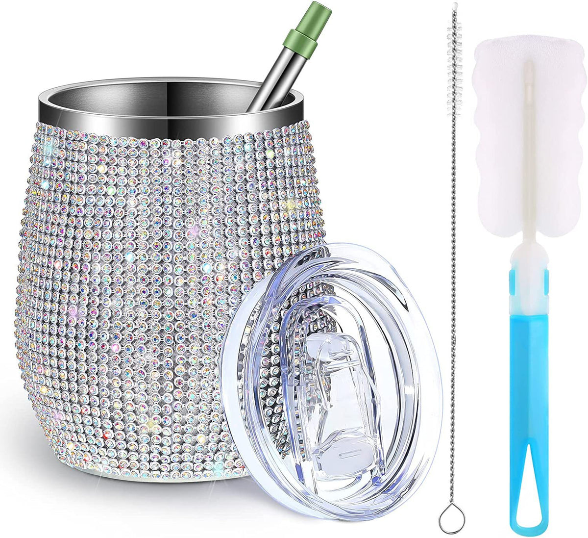 12oz Diamond Wine Tumbler With Sealed Lid Vacuum Thermo Beer Mug Cup Stainless Steel Mug Cup Champagne Party Bridemaid Gift - V.I.P Digital Presence