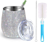 12oz Diamond Wine Tumbler With Sealed Lid Vacuum Thermo Beer Mug Cup Stainless Steel Mug Cup Champagne Party Bridemaid Gift - V.I.P Digital Presence