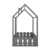 {Slats are not included}Twin Size Wood Bed House Bed Frame with Fence for Kids Teens Girls Boys {Gray}