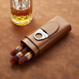 Two end hardware leather cigar box portable cedar wood 3-pack cigar moisturizing box protective cover cigar leather cover - V.I.P Digital Presence