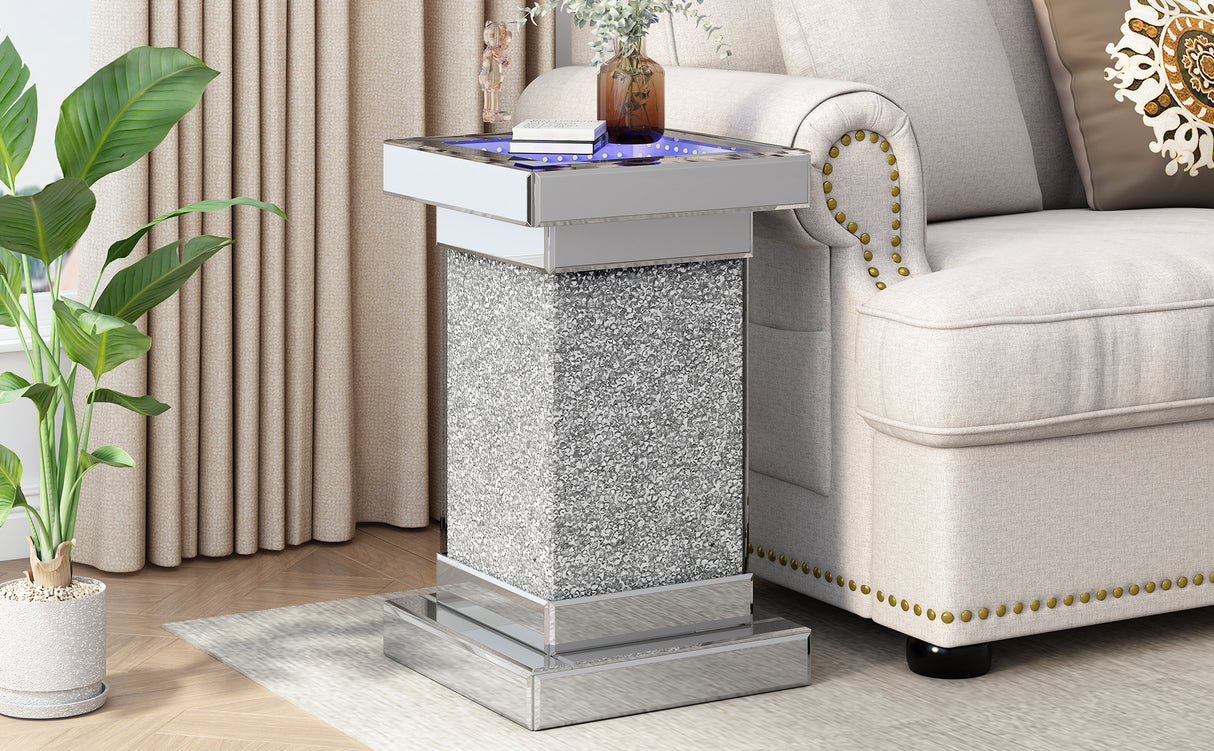 U-Can 11.8-inch silver square mirror coffee table with LED lights, modern diamond edge table, no assembly required - V.I.P Digital Presence