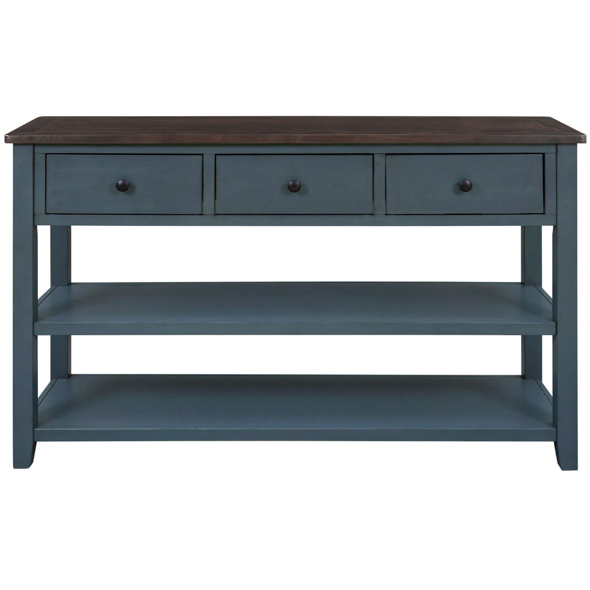 Retro Design Console Table with Two Open Shelves, Pine Solid Wood Frame and Legs for Living Room (Navy) - V.I.P Digital Presence