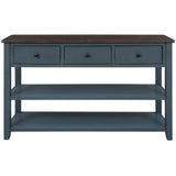 Retro Design Console Table with Two Open Shelves, Pine Solid Wood Frame and Legs for Living Room (Navy) - V.I.P Digital Presence