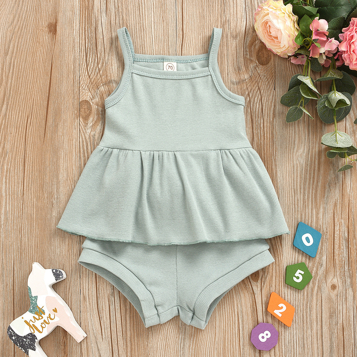 Baby Summer Clothing Newborn Baby Girls Casual Sleeveless Solid organic cotton Tops + Shorts 2pcs Clothes Set 1-3Years - V.I.P Digital Presence