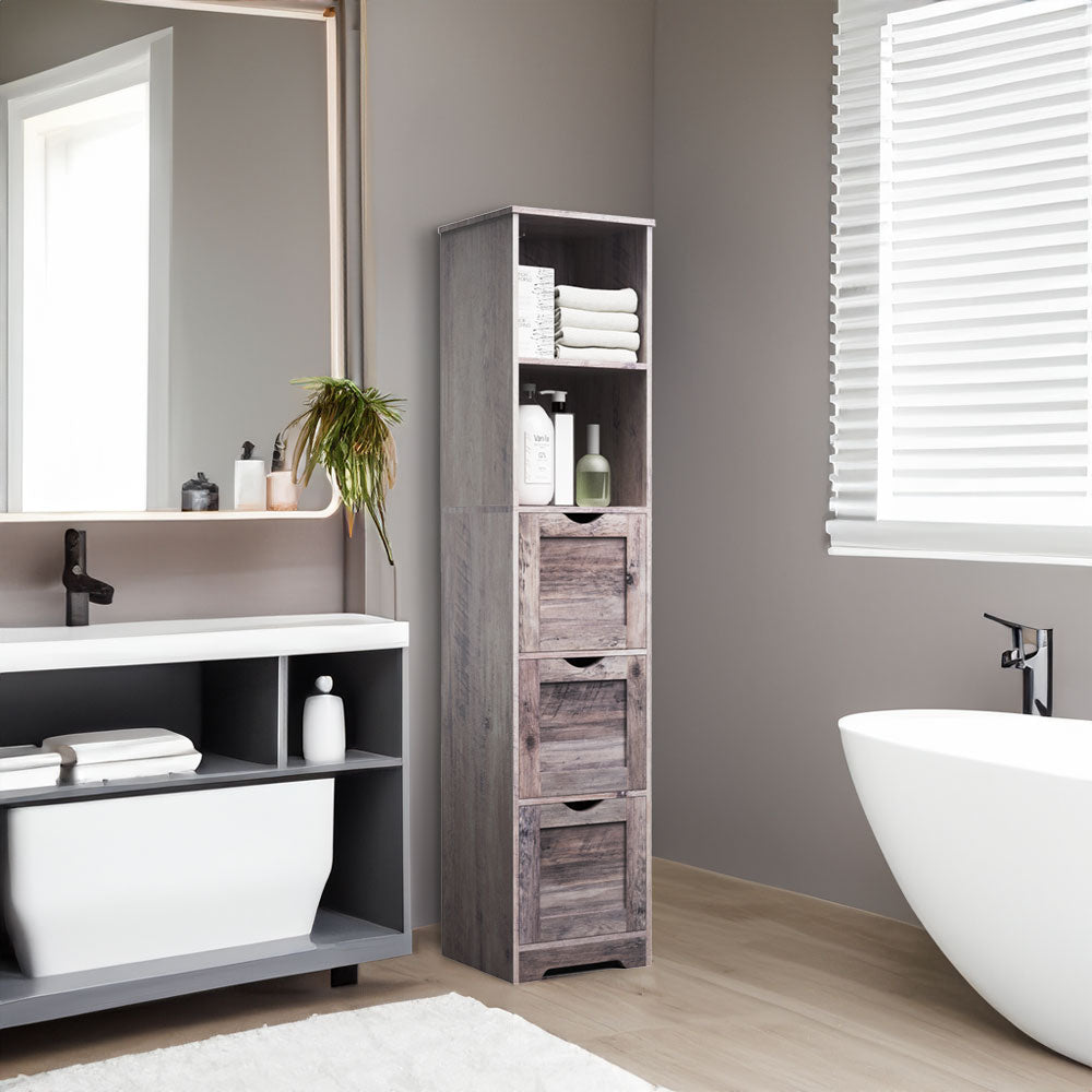 Bathroom Floor Cabinet with 3 Drawers 2 Shelves, Tall Narrow Bathroom Kitchen Pantry Storage Cabinet with Open Compartment Grey - V.I.P Digital Presence