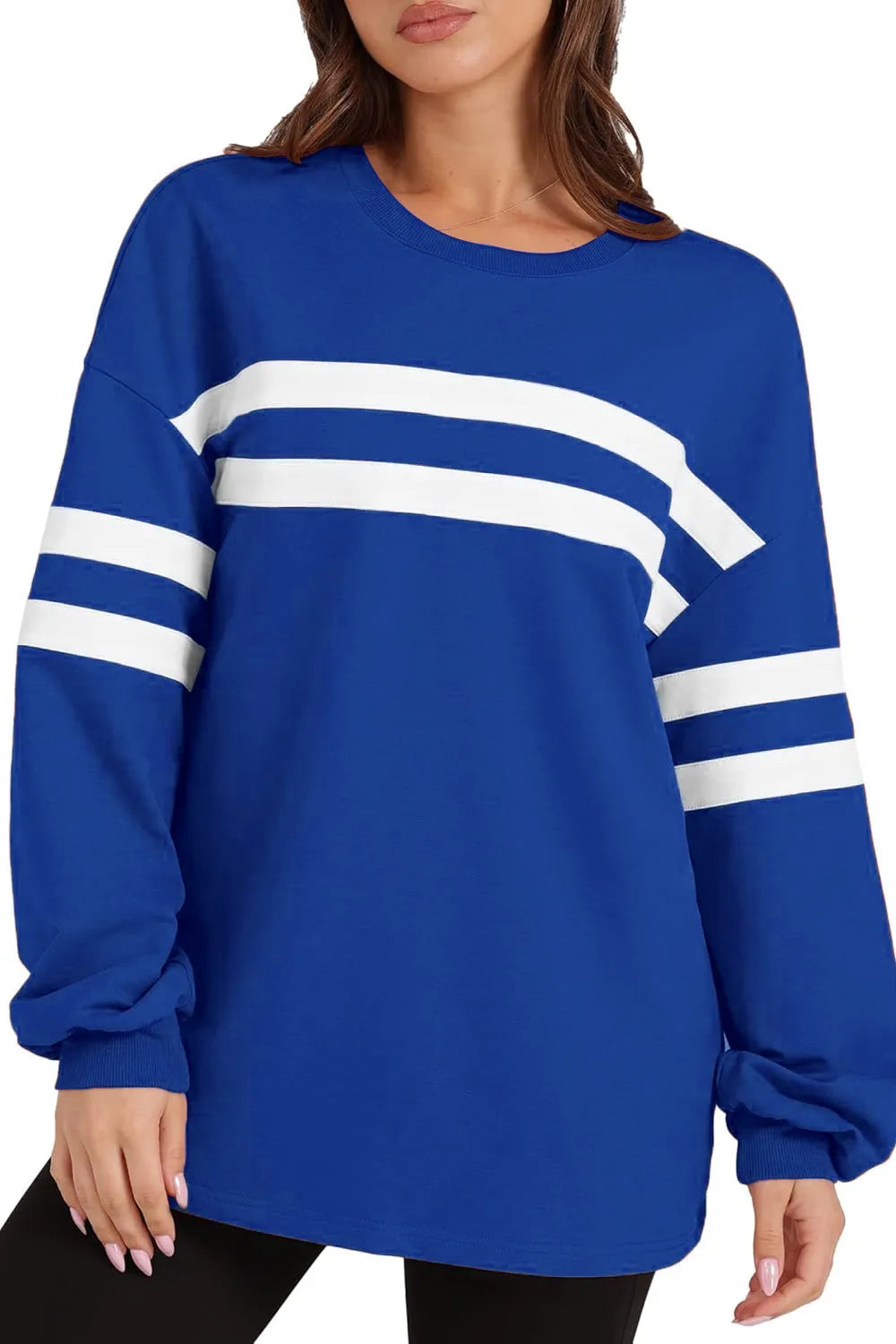 Lovelet Striped Round Neck Dropped Shoulder Sweatshirt - V.I.P Digital Presence