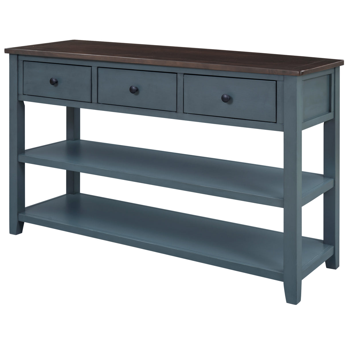 Retro Design Console Table with Two Open Shelves, Pine Solid Wood Frame and Legs for Living Room (Navy) - V.I.P Digital Presence