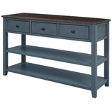 Retro Design Console Table with Two Open Shelves, Pine Solid Wood Frame and Legs for Living Room (Navy) - V.I.P Digital Presence