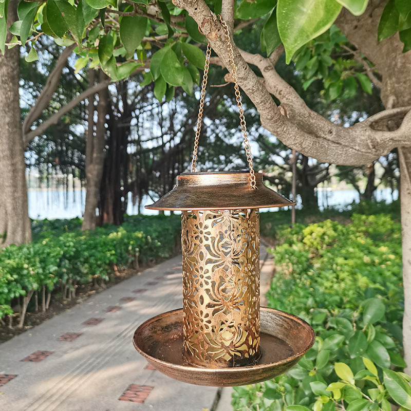 Outdoor solar powered lamp metal hanging bird feeder feeding and watering dual-purpose bird feeder decorative lamp - V.I.P Digital Presence