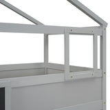 Twin over Full House Bunk Bed with Storage Staircase and Blackboard Gray
