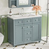 36 "bathroom makeup cabinet with resin sink combination and 2 drawers, with soft closing door, blue color - V.I.P Digital Presence