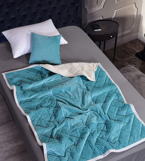 Manta de franela 2 en 1 para sofá de coche, cojín lumbar, manta de aire acondicionado, edredón de retazos plegable, ropa de cama