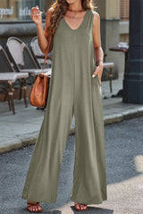 V-Neck Wide Strap Jumpsuit - V.I.P Digital Presence