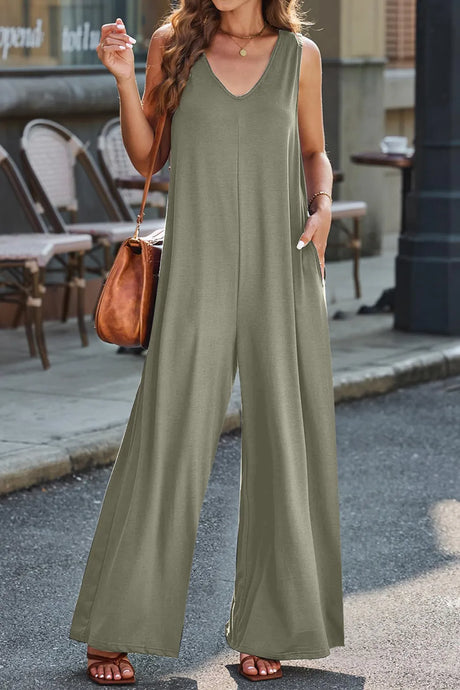 V-Neck Wide Strap Jumpsuit - V.I.P Digital Presence