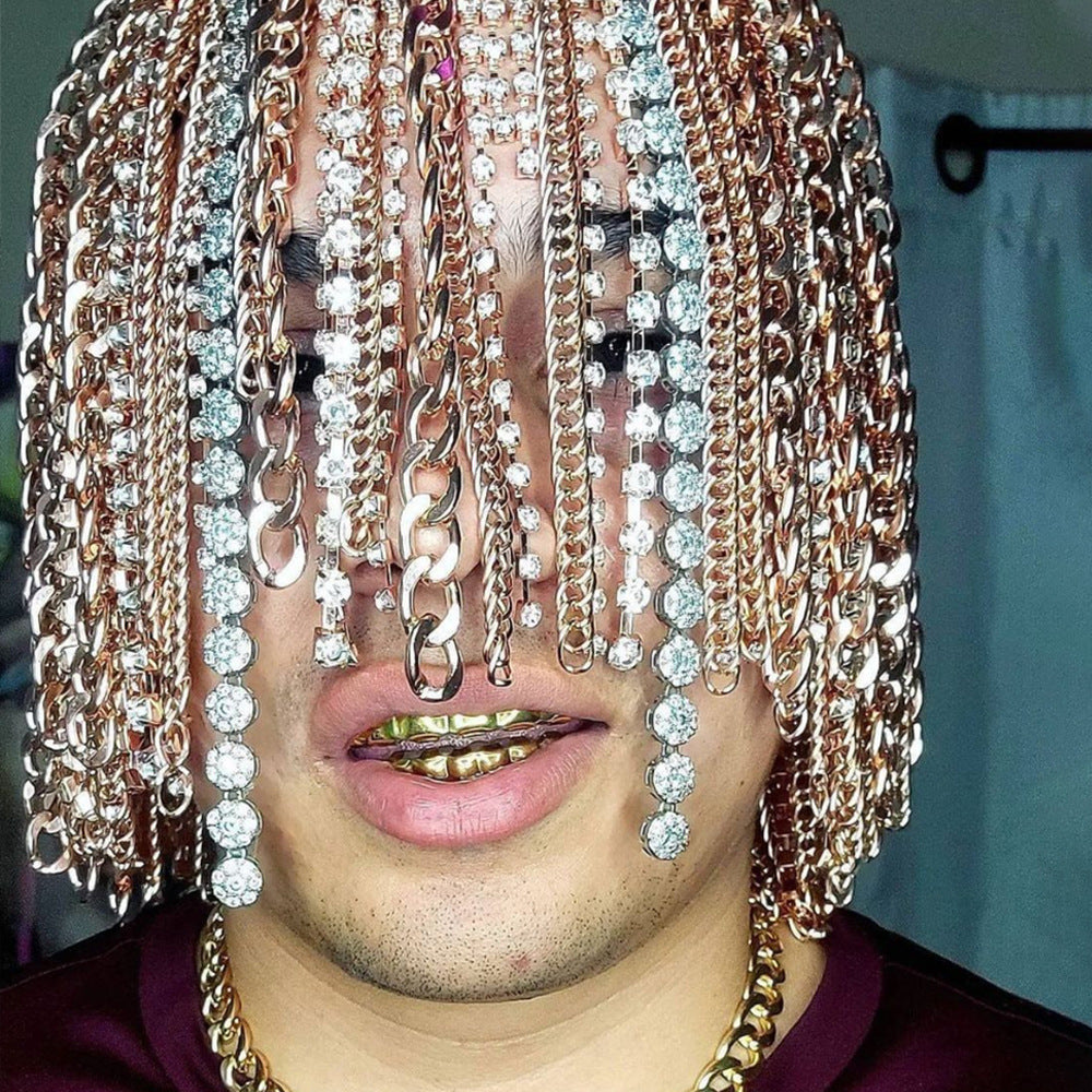 European and American style tassel hair chain punk style metal chain rhinestone hair accessory exaggerated headband hair chain - V.I.P Digital Presence