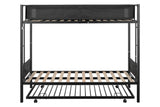 Metal double bed with casters/sturdy frame/no noise/comfortable guardrail/2 side ladders/no need for spring box