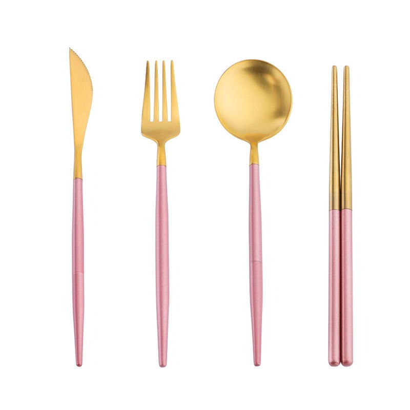 304 stainless steel portable tableware steak knife fork spoon chopsticks detachable folding tableware set - V.I.P Digital Presence