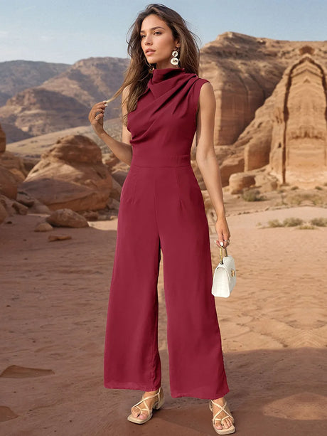 Ruched Mock Neck Sleeveless Jumpsuit - V.I.P Digital Presence