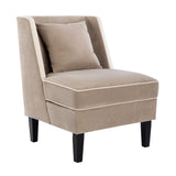 Velvet Upholstered Accent Chair with Cream Piping, Tan and Cream - V.I.P Digital Presence