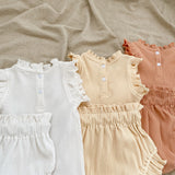 Baby Pit Thread Crawling Clothes Spring/Summer Wooden Ear Edge Girls' Harper+Drawstring Big PP Pants Set - V.I.P Digital Presence