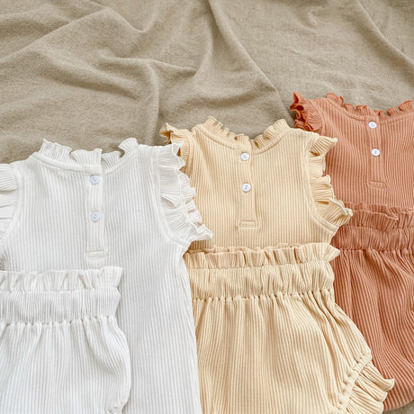 Baby Pit Thread Crawling Clothes Spring/Summer Wooden Ear Edge Girls' Harper+Drawstring Big PP Pants Set - V.I.P Digital Presence