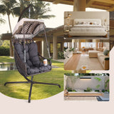 Swing Egg Chair with Stand Indoor Outdoor Wicker Rattan Frame 350lbs Capacity Hammock Chair - V.I.P Digital Presence