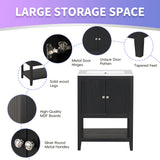 24" Black Modern Sleek Bathroom Vanity Elegant Ceramic Sink with Solid Wood Frame Open Style Shelf - V.I.P Digital Presence