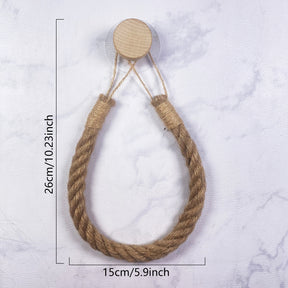 Wooden Hook Seamless Adhesive No Drilling Handmade Woven Hemp Rope Towel Rack Tissue Holder Bathroom Toilet - V.I.P Digital Presence