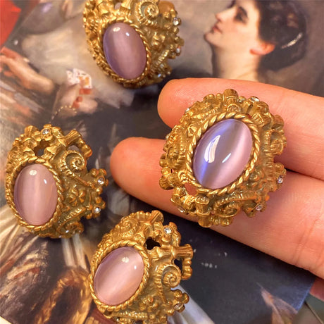 Vintage Metal Stud Earrings Natural Stone Opal Brass for Women Gold Color Jewelry New Elegant Travel Gift - V.I.P Digital Presence