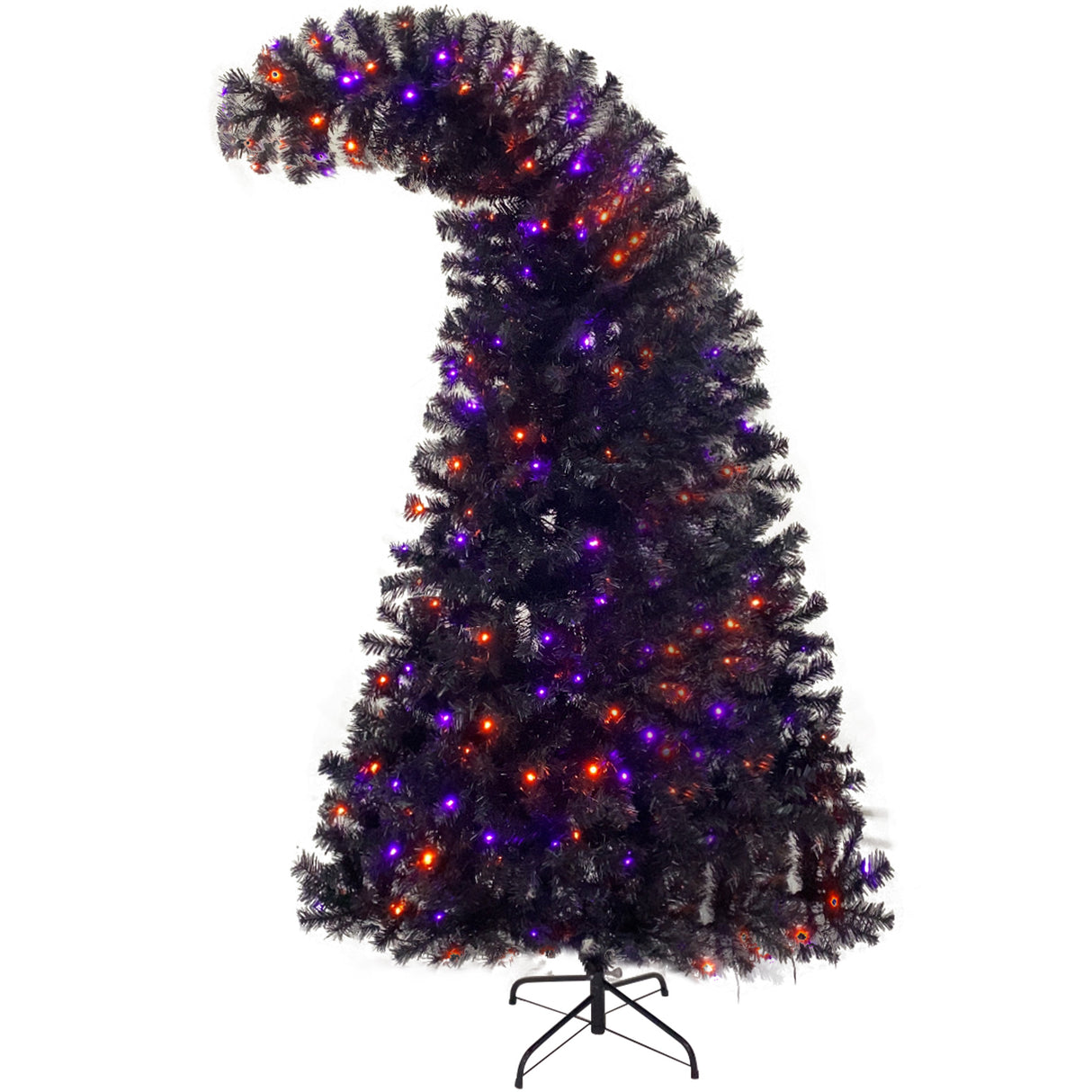 6FT artificial fir curved top Halloween tree, with 1080 lush branch tips and 300 LED lights in a Christmas and Halloween style - V.I.P Digital Presence
