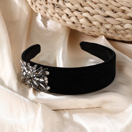 Fashionable solid color rhinestone wide edge sponge hair hoop - V.I.P Digital Presence