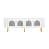 U-Can Modern TV Stand for TVs up to 80 Inches, Entertainment Center with 4 Cabinets, Wood with Metal Legs and Handles White - V.I.P Digital Presence