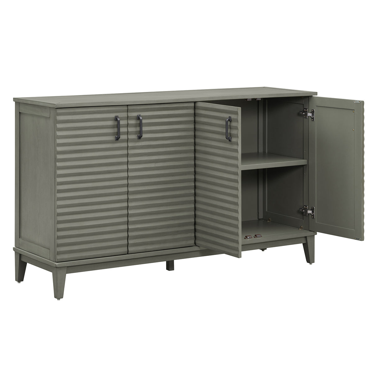TREXM side panel with 4-door large storage buffet, adjustable shelves and metal handles (antique gray) - V.I.P Digital Presence