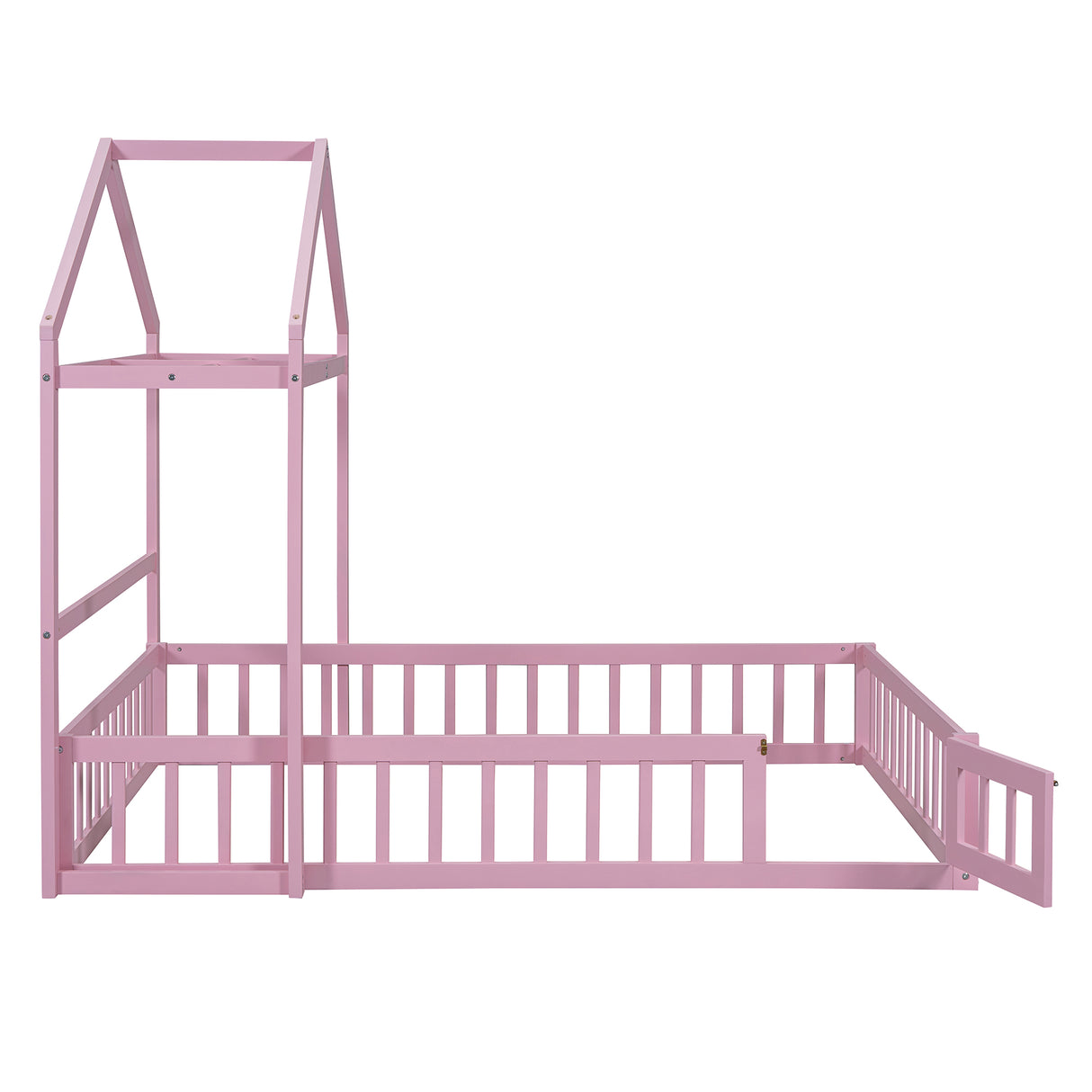 Wooden Full Size Children's Bed with Detachable Headboard and Integrated Clothes Drying Rack, Pink - V.I.P Digital Presence