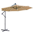 10 FT Solar LED Patio Outdoor Umbrella Hanging Cantilever Umbrella Offset Umbrella Easy Open Adustment with 32 LED Lights -taupe - V.I.P Digital Presence